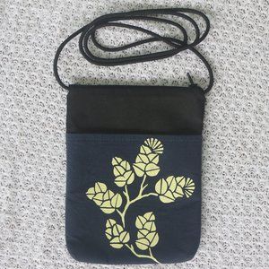 Hand Stamped Hawaiian Ohia Lehua Floral Cross Body Bag (navy & black)